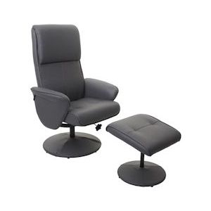 Mendler Relaxfauteuil Helsinki, TV relaxfauteuil TV fauteuil met kruk ~ kunstleer, mat grijs - grijs Synthetisch materiaal 74600