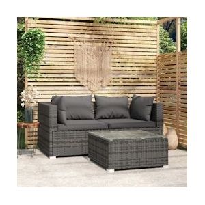 vidaXL 3-delige tuin loungeset met kussens grijs poly rotan - 317510