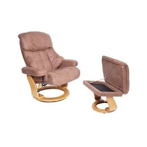 MCA Relaxfauteuil Calgary XXL, TV-fauteuil kruk, 180kg belastbaar stof/textiel ~ bruin, frame natuurbruin - bruin Textiel 75589