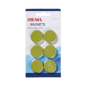 SIGMA Magneten, polystyreen, Ø 3,2 cm, lichtgroen, 6 stuks - groen Multi-materiaal 983249