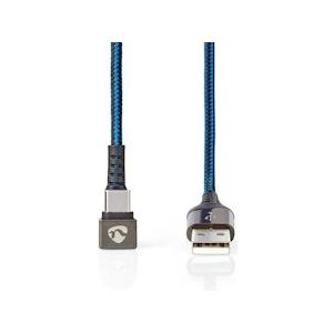 Nedis USB-Kabel - USB 2.0 - USB-A Male - USB-C Male - 480 Mbps - Verguld - 2.00 m - Rond - Gevlochten / Nylon - Blauw / Zwart - Cover Window Box - 5412810327157