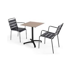 Oviala Business Set van eiken laminaat tuintafel en 2 grijze palavas stoelen - Oviala - grijs Metaal 107749