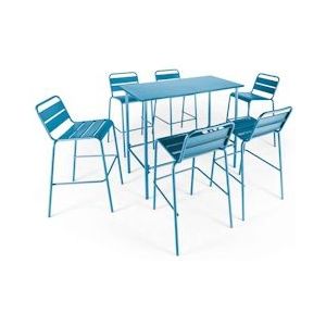 Oviala Business Set Pacific blauwe metalen eettafel en 6 stoelen - Oviala - blauw Staal 109260