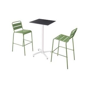 Oviala Business Zwart gelamineerde hoge tafelset met 2 cactusgroene hoge stoelen - groen Metaal 110617