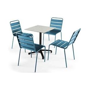 Oviala Business Gelamineerde tuintafel 60 x 60cm terrazzo en 4 stoelen Pacific blauw - Oviala - blauw Metaal 108220