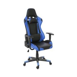 Mendler Bureaustoel HWC-D25, bureaustoel gamestoel directiestoel bureaustoel, 150kg belastbaar kunstleer ~ zwart/blauw - blauw Synthetisch materiaal 62594