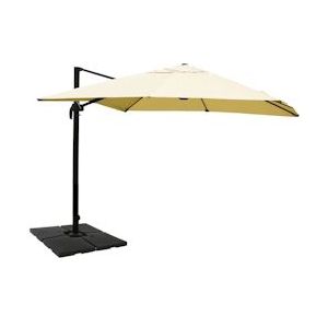 Mendler Zweefparasol HWC-A96, parasol, 3x4m (Ø5m) polyester/aluminium 26kg ~ crème met voet - beige Textiel 134329+35661