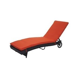 Mendler Ligstoel HWC-D80, tuinligstoel relaxligstoel, poly-rattan ~ antraciet, kussens terracotta - zwart Kunststof 76144