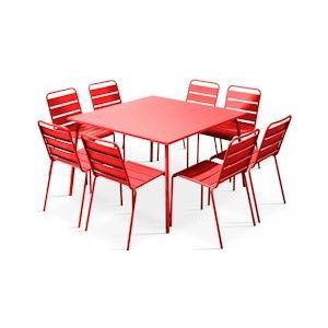 Oviala Business Set van tuintafel en 8 rode metalen stoelen - rood Staal 105028