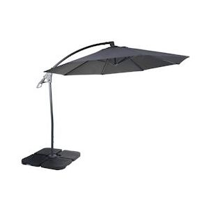 Mendler Luxe zweefparasol HWC-D14, parasol, rond Ø 3m polyester aluminium/staal 14kg ~ antraciet met voet - grijs Textiel 39000+31831
