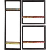 Wandplanken - Kleurrijk - Gerecycled Hout - Antiek Metaal - Set van 3