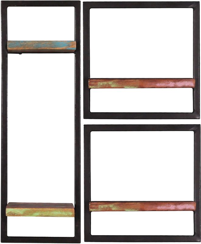 Wandplanken - Kleurrijk - Gerecycled Hout - Antiek Metaal - Set van 3