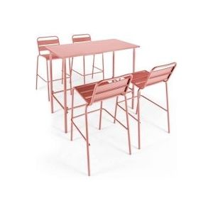 Oviala Business Set van 4 barstoelen en een hoge tafel in kleigrijs metaal - Oviala - roze Staal 109214