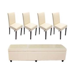 Mendler Set zitbanken met opbergruimte Kriens XXL+4 stoelen Littau, leer ~ crème - wit Leer 12047+7976+7976