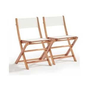 Oviala Business Set van 2 vouwstoelen in wit textilene en eucalyptus - Oviala - wit Massief hout 106563