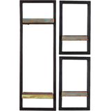 Wandplanken - Kleurrijk - Gerecycled Hout - Antiek Metaal - Set van 3