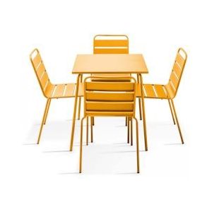 Oviala Business Tuintafel en 4 stoelen in geel metaal - Oviala - geel Staal 107881
