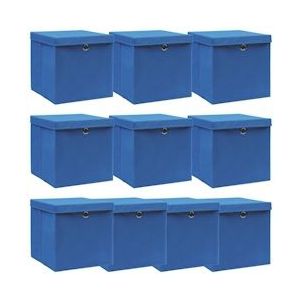 vidaXL Opbergboxen met deksel 10 st 32x32x32 cm stof blauw - 288340