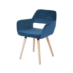 Mendler Eetkamerstoel HWC-A50 II, stoel keukenstoel, retro jaren 50 design ~ fluweel, petrol, lichte poten - blauw Massief hout 61202