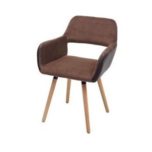 Mendler Eetkamerstoel HWC-A50 II, stoel keukenstoel, retro jaren 50 design ~ kunstleer/stof, lichtbruin, lichte poten - bruin Massief hout 72500