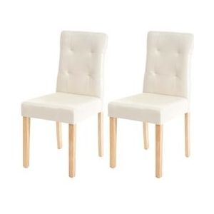 Mendler Set van 2 eetkamerstoelen HWC-E58, stoel eetkamerstoelen ~ kunstleer crème, lichte poten - beige Synthetisch materiaal 67991