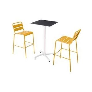 Oviala Business Set van hoge tafel in zwart laminaat en 2 gele hoge stoelen - geel 110613