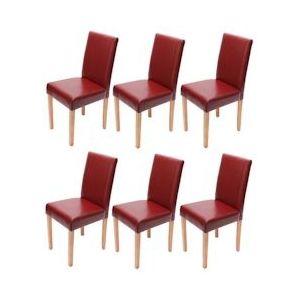 Mendler Set van 6 eetkamerstoelen Keukenstoel Littau ~ leer, rood, lichtgekleurde poten - rood Synthetisch materiaal 7979+24486