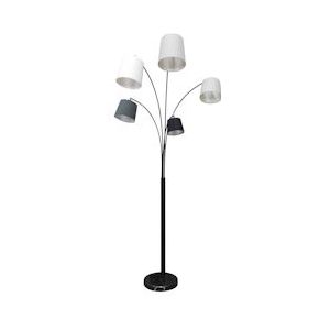 SalesFever Booglamp | 5-lamp | met beweegbare armen en kappen | stoffen kappen | metalen frame | beige-bruin-zwart - zwart Metaal 394045