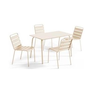 Oviala Business Set metalen terrastafel en 4 ivoorkleurige stoelen - beige Metaal 109227