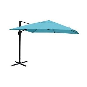 Mendler Zweefparasol HWC-A96, parasol, 3x4m (Ø5m) polyester/aluminium 26kg ~ turquoise zonder voet - blauw Textiel 153411+76854