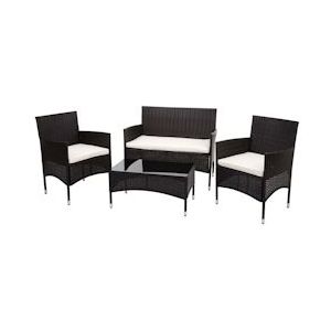 Mendler Poly-rattan set HWC-F55, balkon/tuin/lounge set zitgroep ~ bruin, crèmekleurige kussens - bruin Kunststof 76114