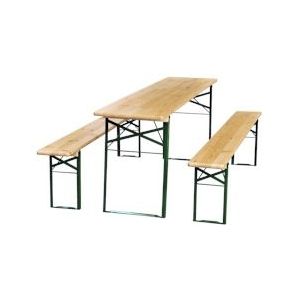 METRO Professional tafelset 3-delig, 2 banken 220 x 25 cm, 1 tafel 220 x 50 cm, naturelbruin / groen - meerkleurig Multi-materiaal 71628