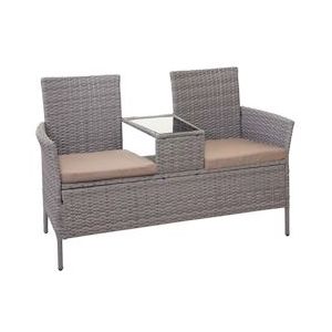 Mendler Poly-Rattan Bank met Tafel HWC-E24, Zitgroep Tuinbank, 132cm ~ grijs, kussens crème - grijs Kunststof 65247