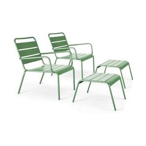 Oviala Business Set van 2 relaxfauteuils met cactusgroene metalen voetsteunen - groen Staal 107093
