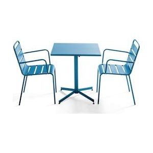 Oviala Business Vierkante eettafel en 2 Pacific blauwe metalen armstoelen - Oviala - blauw Staal 106007
