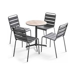 Oviala Business Ronde houten tuintafel en 4 stoelen - Oviala - bruin Staal 107837