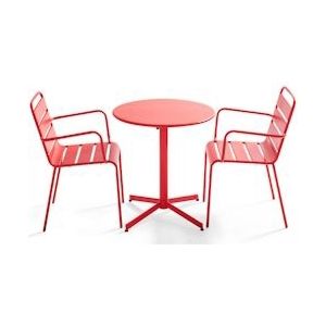 Oviala Business Set van tuintafel en 2 rode metalen fauteuils - Oviala - rood Staal 105404