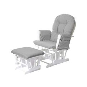 Mendler Relaxfauteuil HWC-C76, schommelstoel met kruk ~ stof/textiel, lichtgrijs, frame wit - grijs Textiel 68390