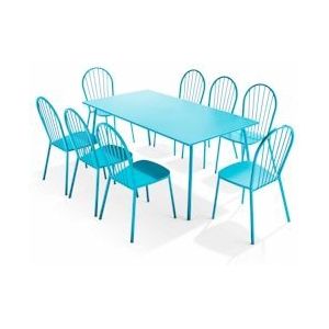 Oviala Business Set van terrastafel en 8 bistrostoelen in blauw staal - blauw Staal 109530