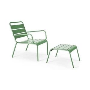 Oviala Business Cactusgroene metalen fauteuil en voetensteun - groen Staal 105951