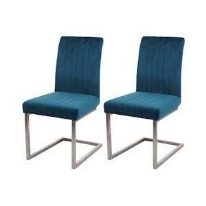 Mendler Set van 2 sledestoelen HWC-L14, bezoekersstoel conferentiestoel, fluweel roestvrij staal geborsteld ~ turquoise-blauw - blauw Weefsel 98097