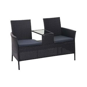 Mendler Poly-rattan bank met tafel HWC-E24, tuinbank zitgroep tuinbank, 132cm ~ zwart, donkergrijze kussens - zwart Kunststof 65244