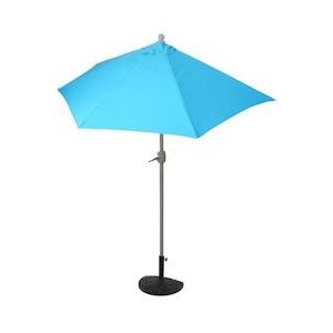 Mendler Parla halfronde parasol, balkonparasol, UV 50+ polyester/aluminium 3kg ~ 300cm turquoise met voet - blauw Textiel 52380+35128