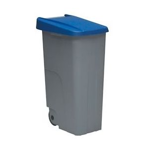DENOX Afvalcontainer verrijdbaar grijs kunststof met klapdeksel blauw | 110L | 420x570x880(h)mm - blauw Polypropyleen, kunststof 23450415