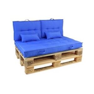 Oviala Business Pakket tuinmeubelen op pallets en blauwe kussens - blauw Massief hout 106909