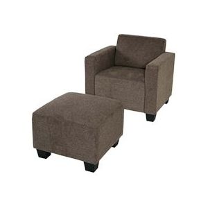 Mendler Modulaire fauteuil loungestoel met voetenbank Lyon, stof/textiel ~ bruin - bruin Textiel 75618+75619