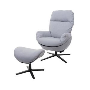 Mendler Relaxfauteuil + hocker HWC-L12, TV-fauteuil schommelfunctie, draaibaar, metaal stof/textiel ~ lichtgrijs - grijs Textiel 98420