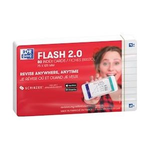 Oxford Flash 2.0 flashcard starterkit, gelijnd, A7, wit, pak van 80 vel - 3020120152530