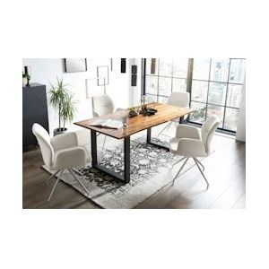 SalesFever Acacia tafelgroep 160 cm | 5-delig | 26 mm blad cognac | metalen frame zwart | bureaustoelen stof met opdruk | crème - 370919