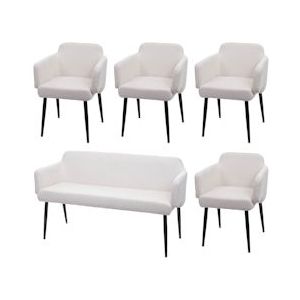 Mendler Eetkamerset HWC-L13, set van 4 stoelen+bank Eetkamerset Eetkamerset, stof/textiel ~ crème-wit - wit Textiel 98086+4x98075